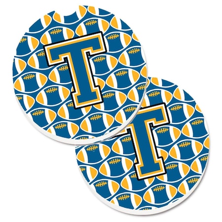 Carolines Treasures Letter T Football Blue and Gold  Cup Holder Car Coaster, PK2 CJ1077-TCARC